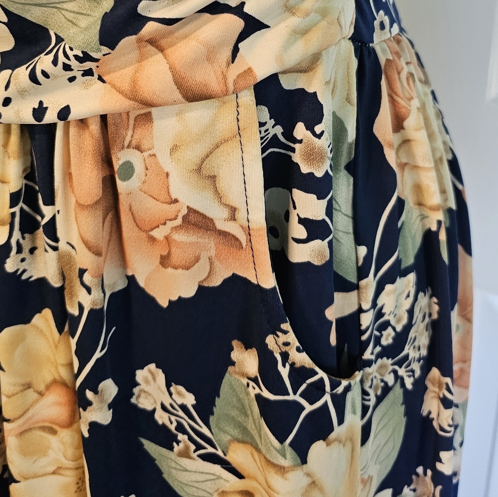 Liebeye Women's Blue and Cream Floral Strapless Maxi Dress Sz L - Picture 14 of 14